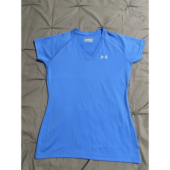 Under Armour T-Shirt Womens Size XS Blue Short Sleeve Semi Fitted Heat Gear - Picture 4 of 10